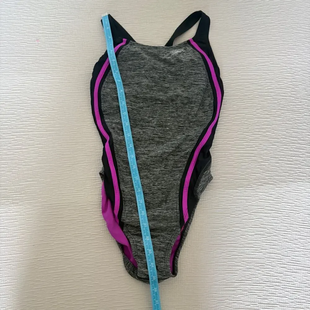 Speedo one piece endurance swimsuit size 6 gray pink racerback performance